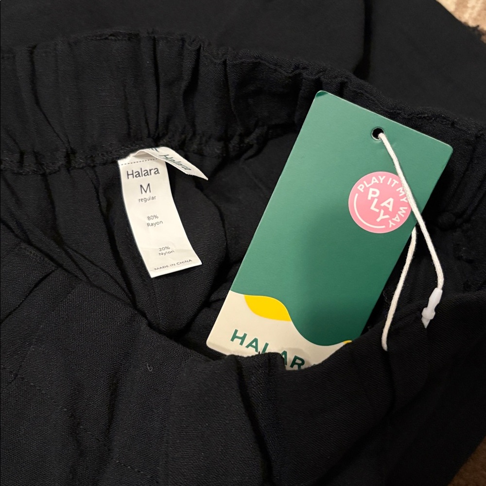 NWT HALARA High Waisted Pocket Wide Leg Flowy Palazzo Casual Linen-Feel - Picture 10 of 12